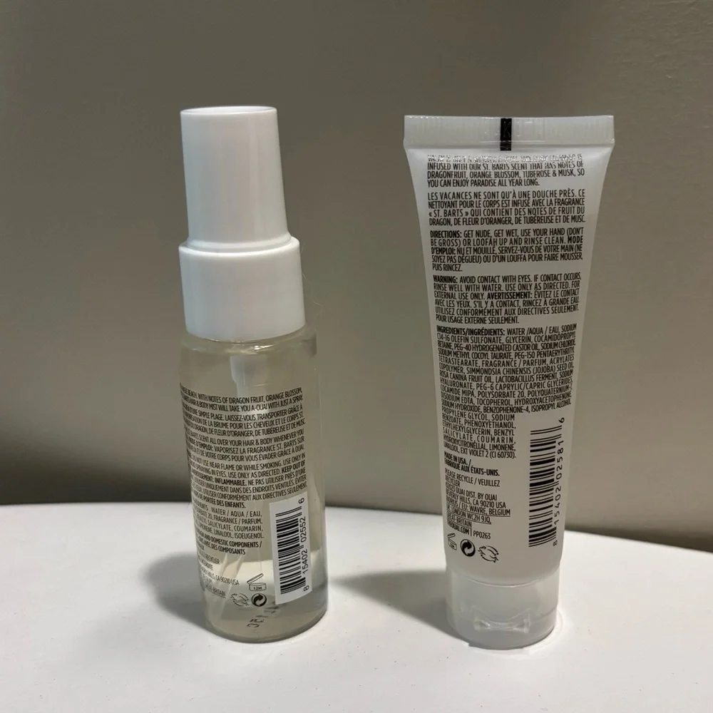 OUAI St. Barts Mini Travel Size Hair & Body Mist + Body Cleanser (2 piece set)